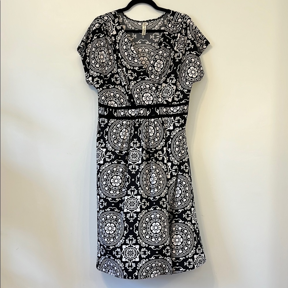 Elegant‎ Black and White Midi Dress with Classic Charm